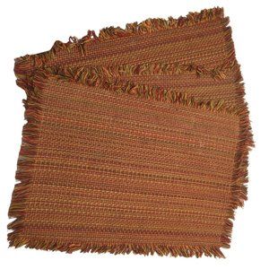 Table Placemats Woven Fringe Rectangle Basketweave Set Of 3 Amber Rust Bronze Or